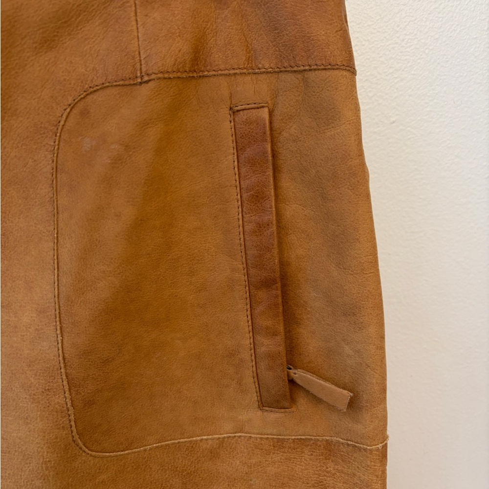 Burberry London Brown distressed Leather mini  Skirt classic pattern full zip 8 - Picture 6 of 14